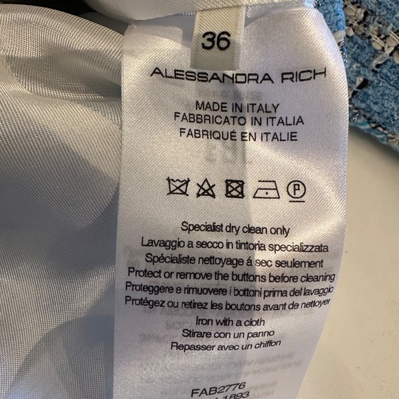 ALESSANDRA RICH light blue Checked Tweed Cropped Jacket size 0 *LIKE NEW - Picture 15 of 16